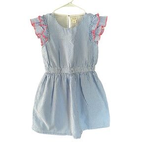 Crewcuts Seersucker Light Blue White Striped Spring Dress Flutter Sleeves Sz 10